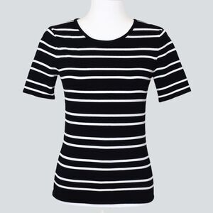 CARMEN Women's Black & White Striped Knit Top Size XS
